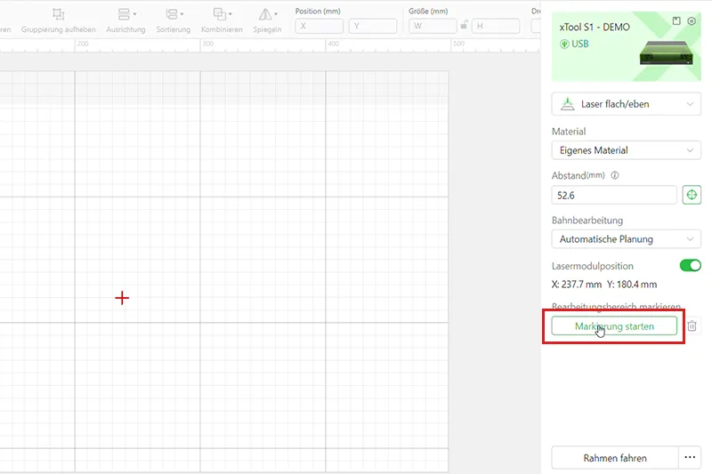 Mit einem Klick auf "Markierung starten" können Sie nun Ihren Arbeitsbereich festlegen