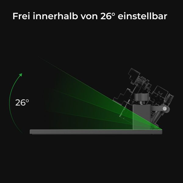 Frei innerhalb von 26° einstellbar.