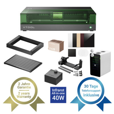 xTool S1 40W Diodenlaser im großen All in One Bundle mit zusätzlichen IR Kopf in schwarz