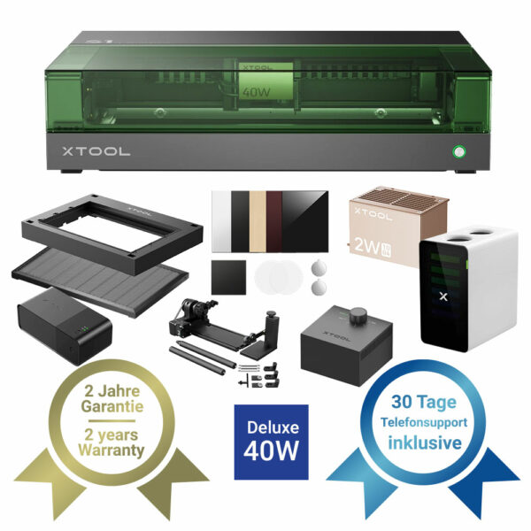 xTool S1 40W Diodenlaser Schwarz - All in One + IR Modul - Produktinhalt