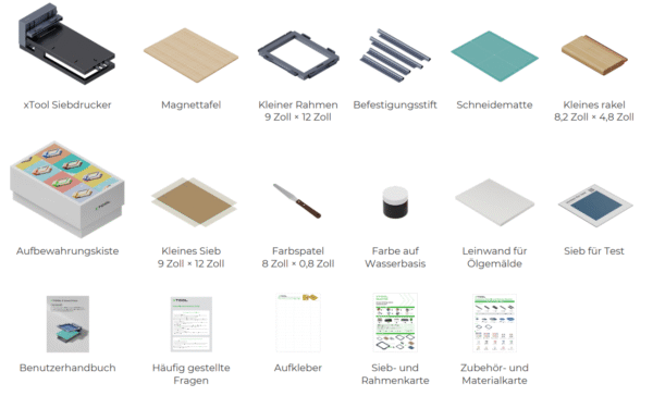 xTool Siebdruck-Set – Basic Kit M Serie – Small - Lieferumfang