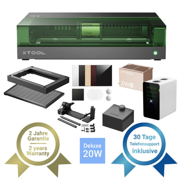 xTool S1 20W Diodenlaser im großen All in One Bundle mit zusätzlichen IR Kopf in schwarz