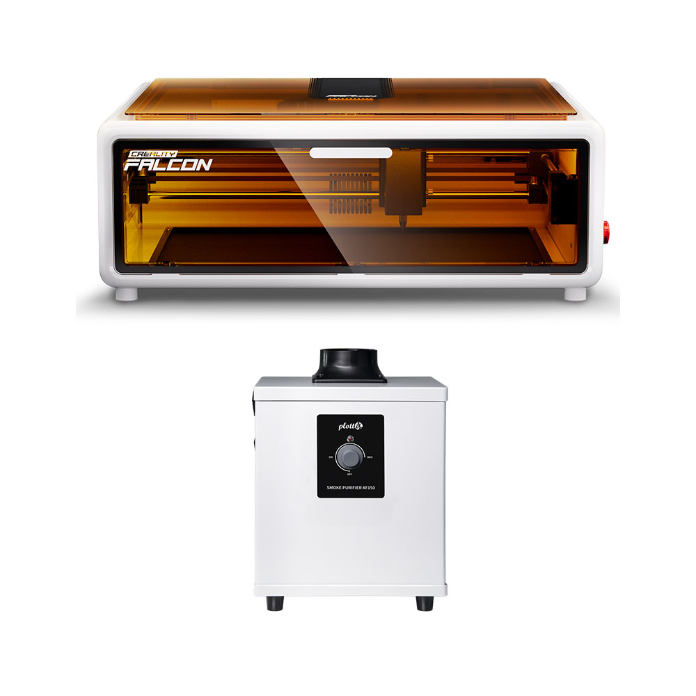 Creality Falcon A1 in weiss, mit plottix AF150 Abluftfilter - Produktbild