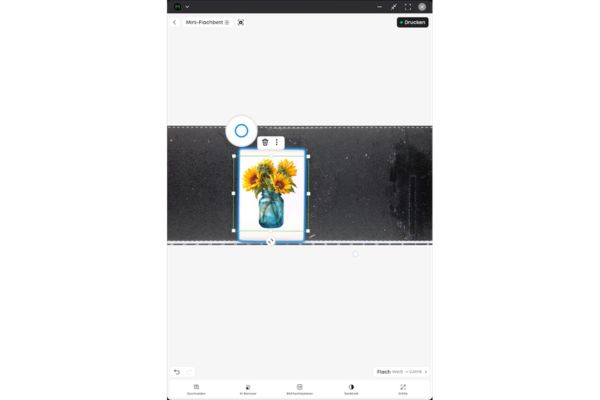 Das Design wird per Kamerabild auf dem Rohling positioniert.
