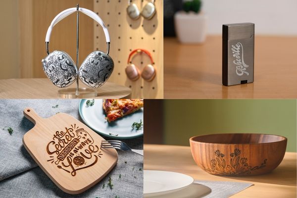 Zusehen sind 3 verschiedene Produkte die mit einem xTool Laser veredelt wurden.