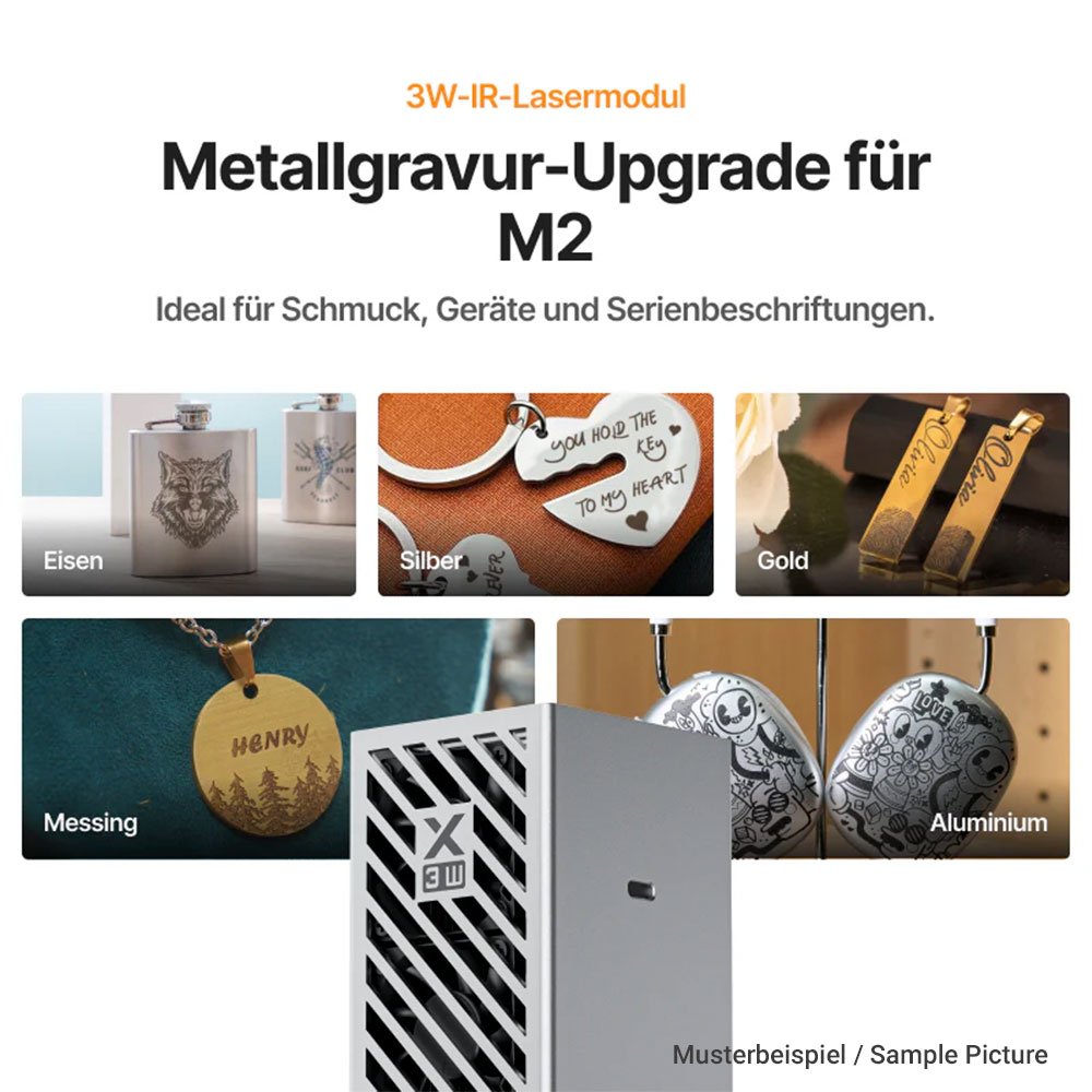 xTool 3W Infrarot Lasermodul für den M2 - Metallmuster