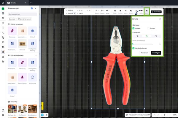 Bearbeitungsschritte um Werkzeugkontur in xTool Studio zu erstellen